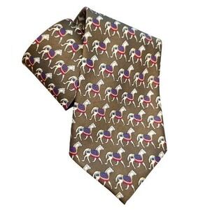 Rene Chagal Mens Silk Necktie Olive Green Carousel Horse Equestrian Handmade Tie